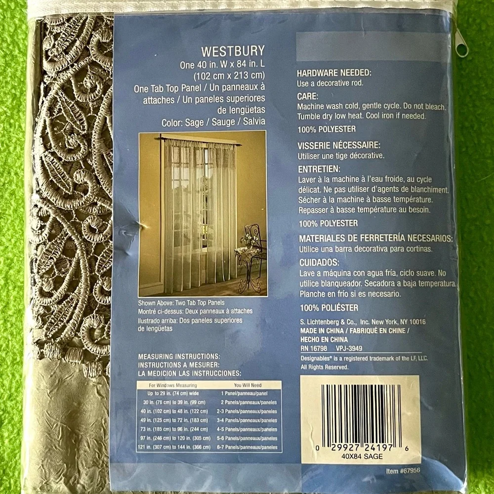 Westbury Sage Tab Top Panel NWT